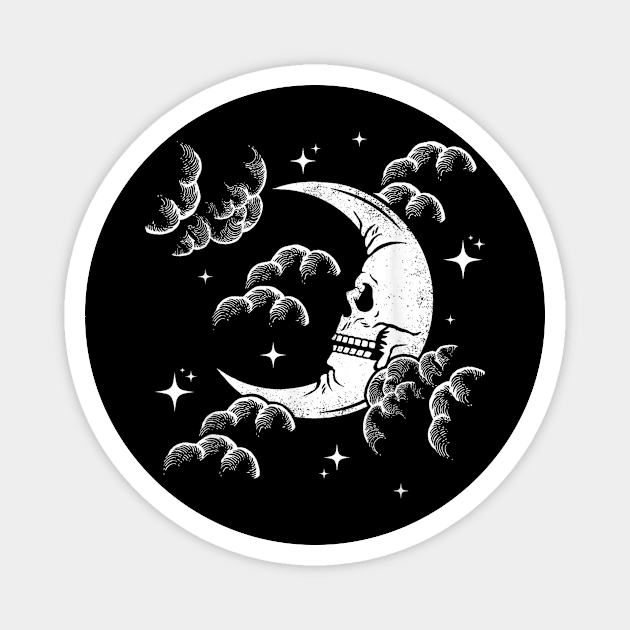 Astrology Crescent Skull Moon, Night Sky w Clouds and Stars Magnet by irelandefelder